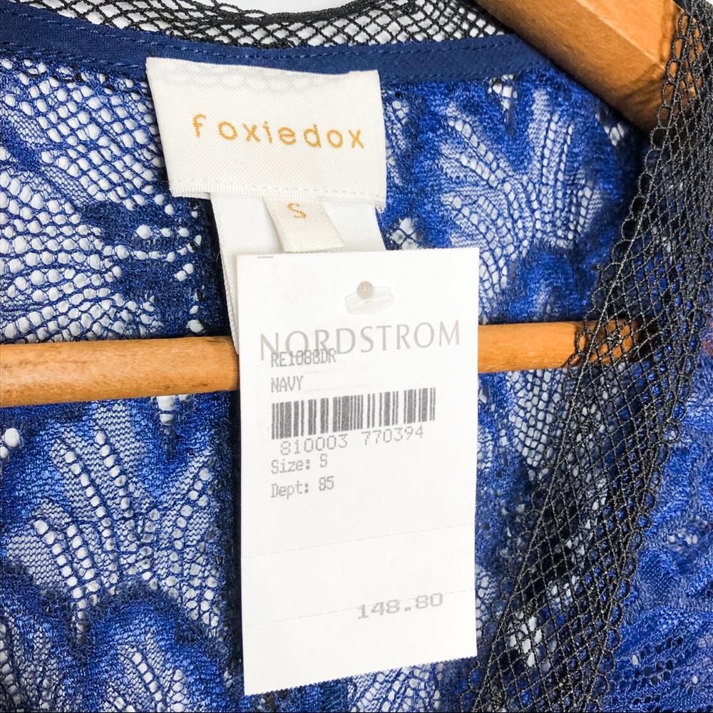 🦋🌙 NWT FOXIEDOX x ANTHROPOLOGIE | Elegant Deep Blue Lace Dress - Picture 8 of 16